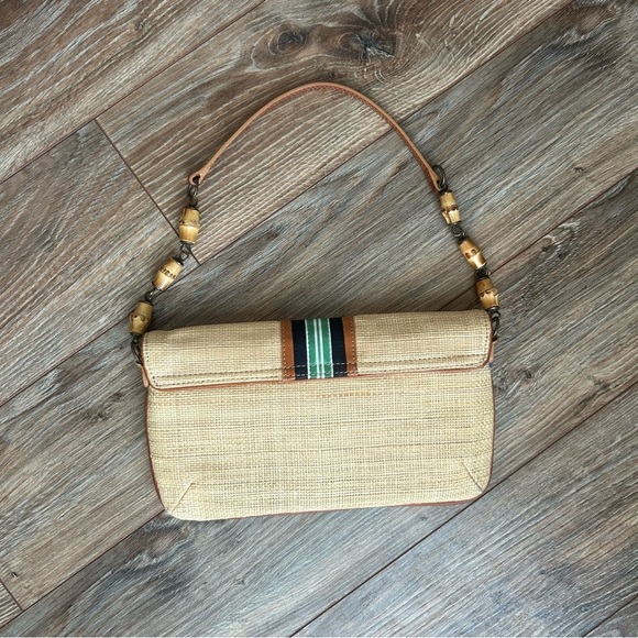 J. Crew Tan and Brown Straw Shoulder Bag with wooden beads on strap - Picture 3 of 6
